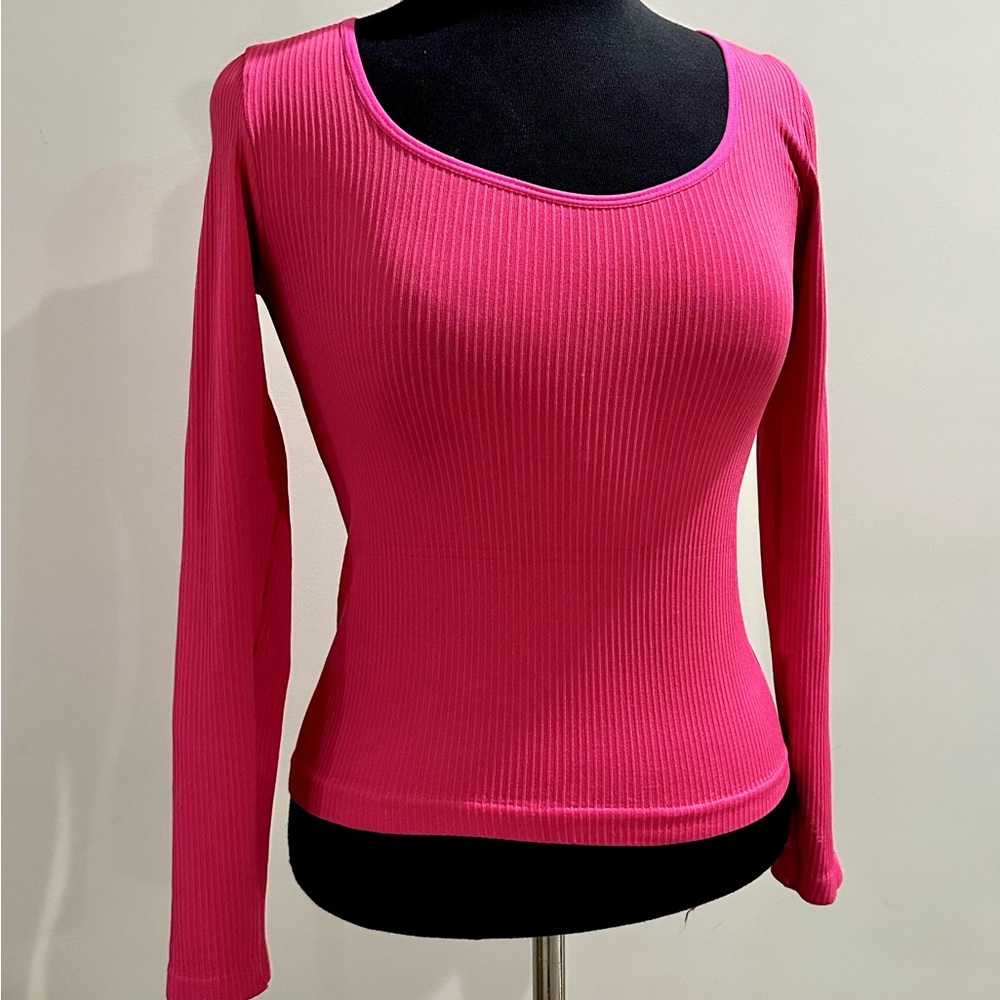 Size M Streetwear Society Pink Ribbed Long Sleeve Top